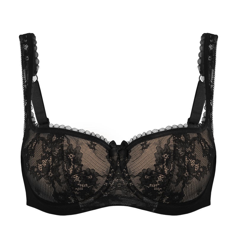 Rosme Women's Balconette Bra with Push Up Effect – Plus Size Sexy Lace Demi Half Cup Bra – Lightly Padded Underwired Low Cut Mesh Design Eliza, Black, Size 32C - Image 4